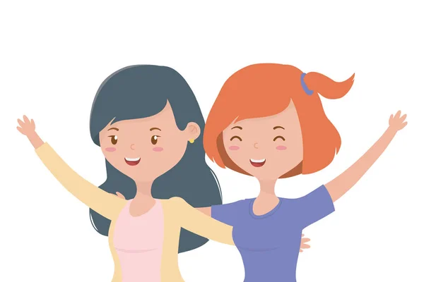 Feliz tenager niñas dibujos animados de diseño — Vector de stock