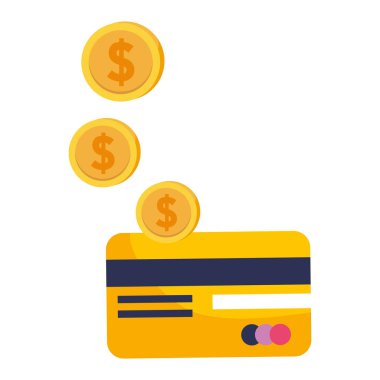 Sikke ve kredi kartı tasarım vektör illüstrasyon