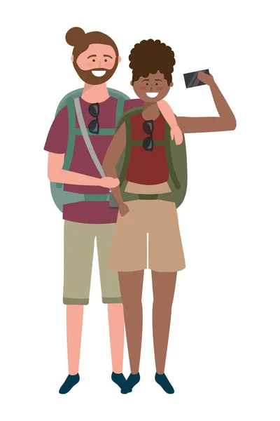 Tourist boy and girl with bag design — Stock Vector