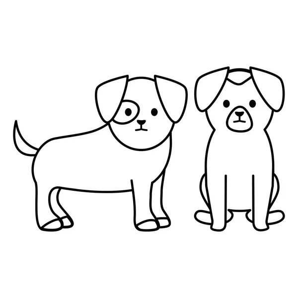 Pequenos cães adoráveis mascotes personagens —  Vetores de Stock