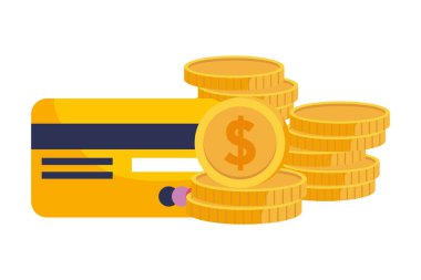 Sikke ve kredi kartı tasarım vektör illüstrasyon