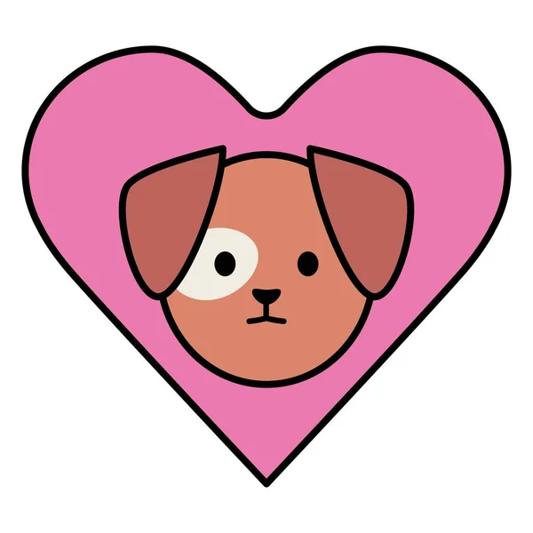 Petit chien adorable tête de mascotte dans le coeur — Image vectorielle