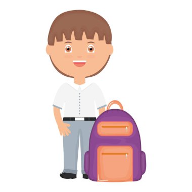 Schoolbag ile sevimli küçük öğrenci çocuk