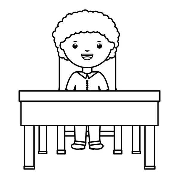 Lindo niño estudiante sentado en el escritorio de la escuela — Vector de stock