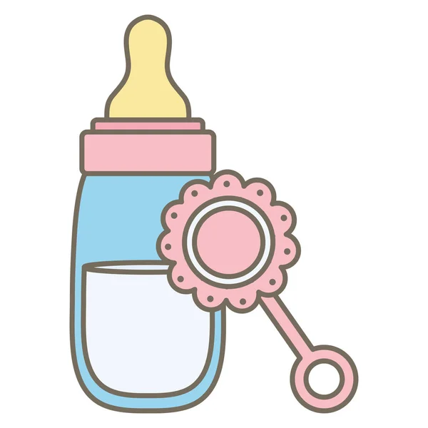 Детская бутылочка молока с маракой — стоковый вектор