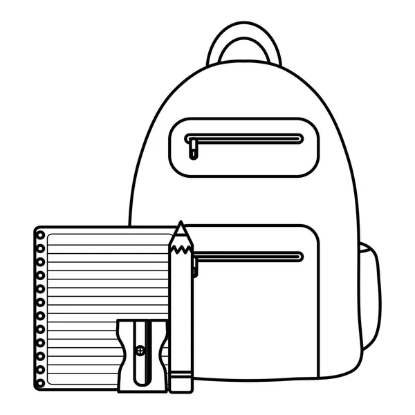 Material escolar notebook com saco escolar — Vetor de Stock