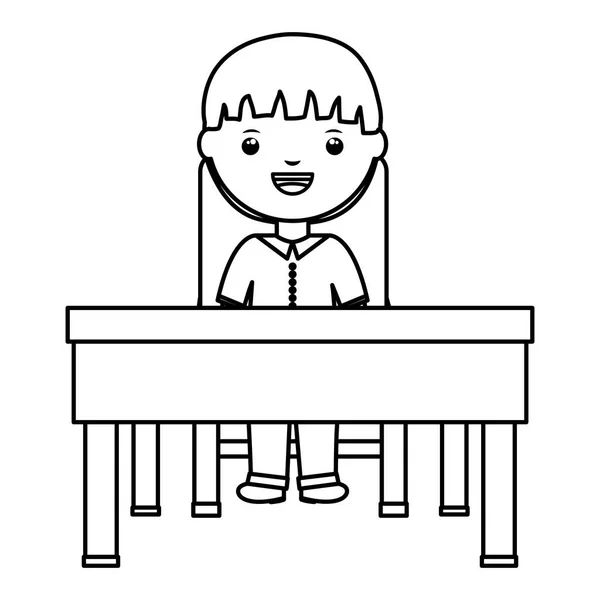 Cute Little student chłopiec siedzi w schooldesk — Wektor stockowy