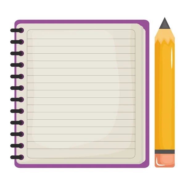 Notizbuch Schulmaterial mit Bleistift — Stockvektor