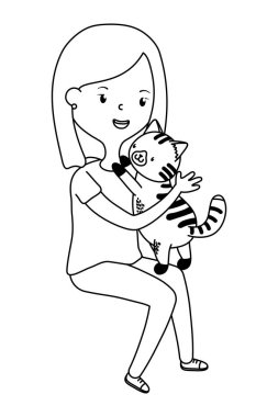 Kedi karikatür tasarımı ile kız