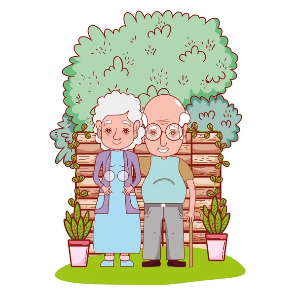 귀여운 조부모 커플 만화 — 스톡 벡터