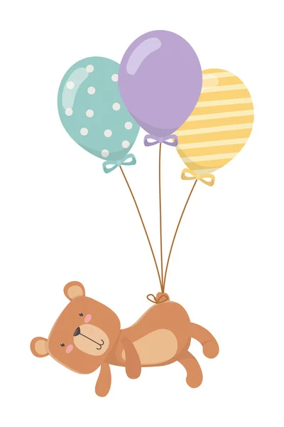 Ours en peluche dessin animé et ballons design — Image vectorielle