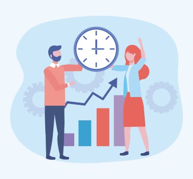 Saat ve istatistik Bar ile işadamı ve iş kadını
