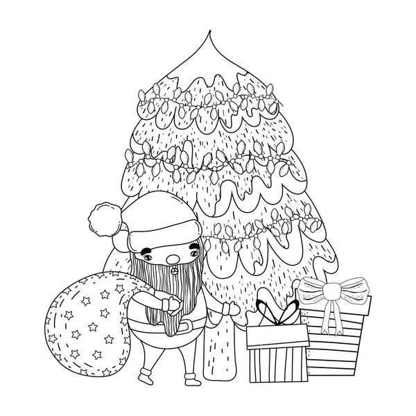 Słodkie Boże Narodzenie Święty Mikołaj z drzewa sosnowego — Wektor stockowy