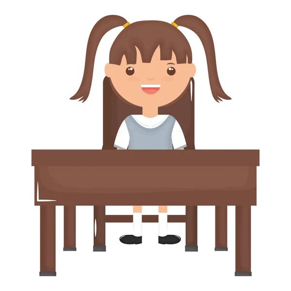 Bonito pouco estudante menina sentado no schooldesk —  Vetores de Stock