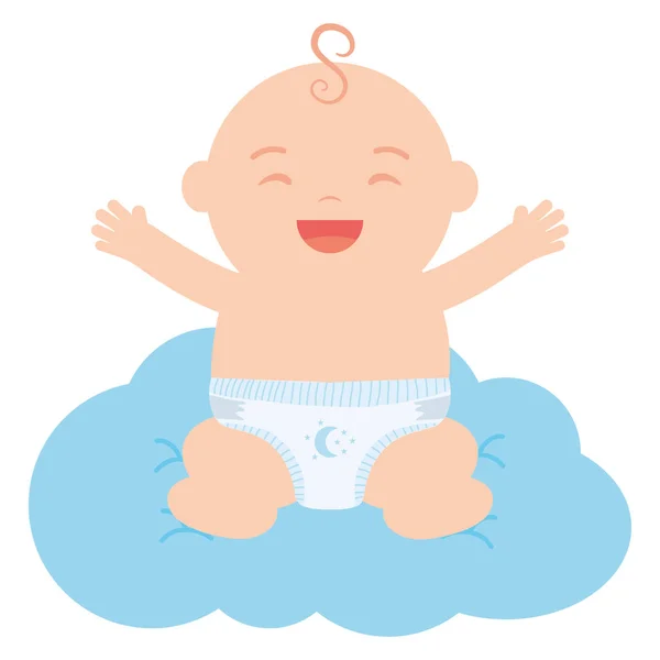 Carino piccolo bambino galleggiante in nuvola — Vettoriale Stock