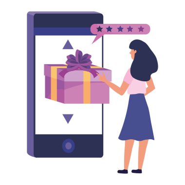 Kadın alışveriş online vektör çizim