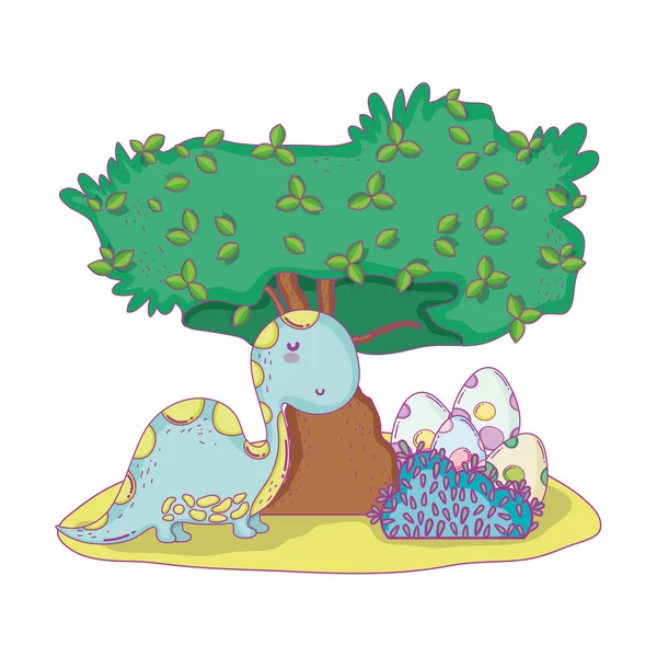 Mignon apatosaure avec arbre dans le paysage — Image vectorielle