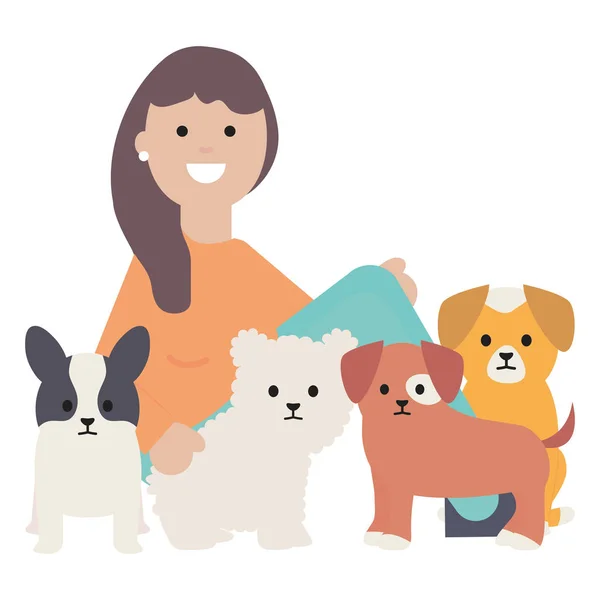 年轻女子与小狗可爱的吉祥物 — 图库矢量图片