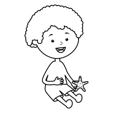 Mayo ile küçük çocuk yıldız balığı ile oynuyor