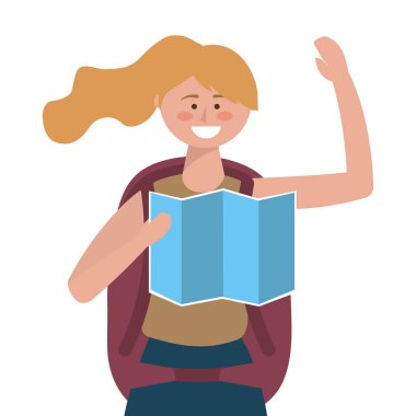 Çanta tasarımı ile turist kız karikatür