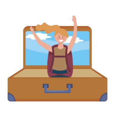 Çanta tasarımı ile turist kız karikatür