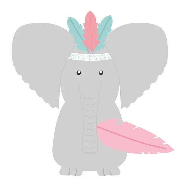 Elefante con plumas sombrero estilo bohemio — Vector de stock