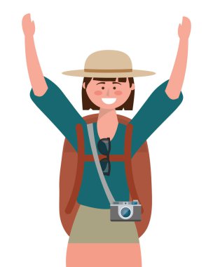 Çanta tasarımı ile turist kız karikatür