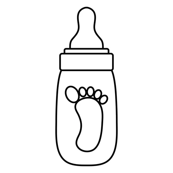 Детская бутылочка молока с отпечатками обуви — стоковый вектор