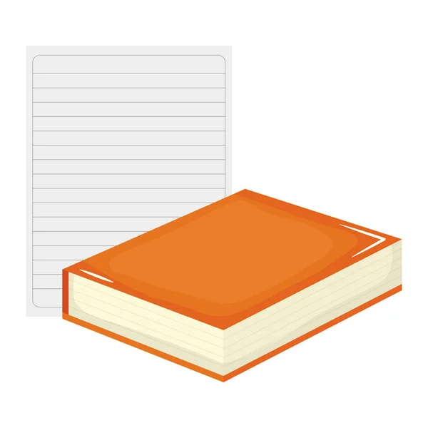 Hoja de papel cuaderno con libro — Vector de stock