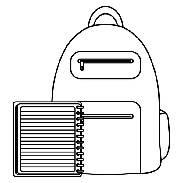 Carnet fournitures scolaires avec cartable — Image vectorielle