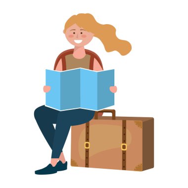 Çanta tasarımı ile turist kız karikatür