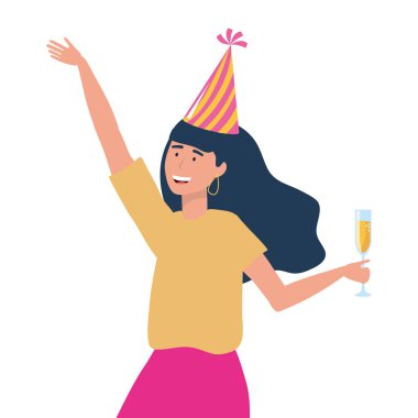 Parti şapka tasarımı ile kadın karikatür