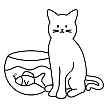 akvaryum balık ile sevimli kedi maskot