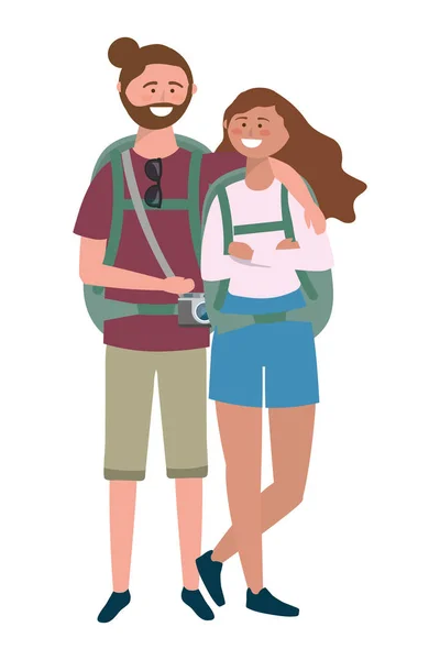 Turista chico y chica con diseño de bolsa — Vector de stock