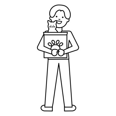 sevimli kedi maskot ile genç adam