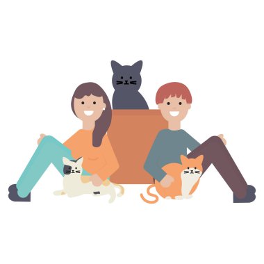 sevimli kediler Maskotlar ile genç çift