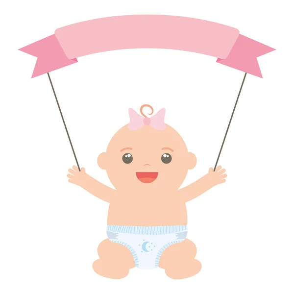リボンフレームを持つかわいい女の赤ちゃん — ストックベクタ