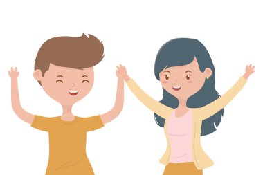 Genç çocuk ve kız karikatür tasarım