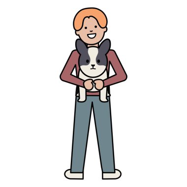 küçük köpek güzel maskot ile genç adam