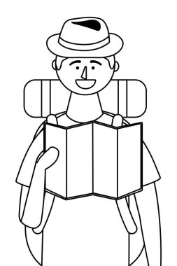 Çanta tasarımı ile turist çocuk karikatür