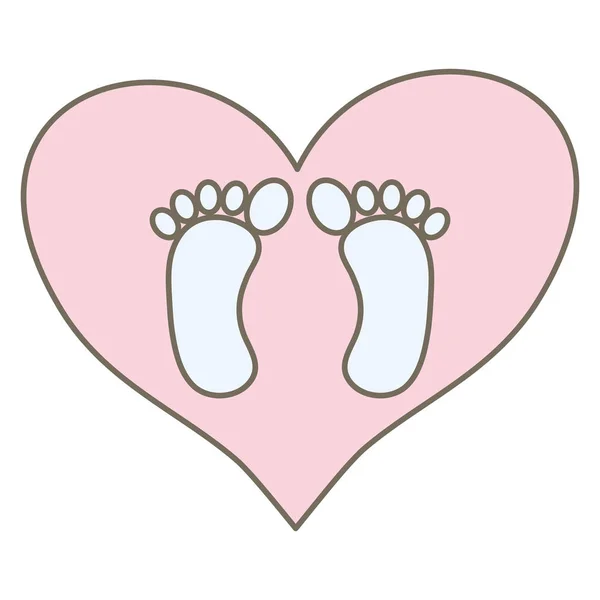 Empreintes de pieds de bébé dans l'amour du coeur — Image vectorielle