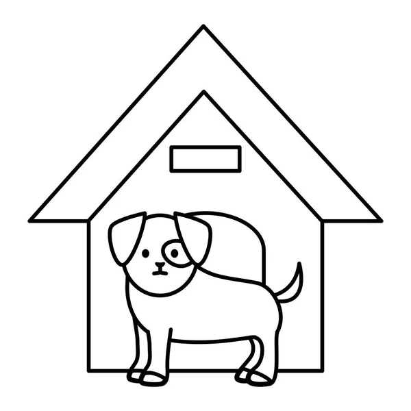 Perrito adorable con casa de madera — Vector de stock