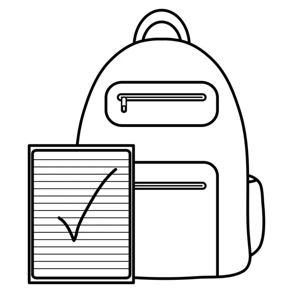 Carnet fournitures scolaires avec cartable — Image vectorielle