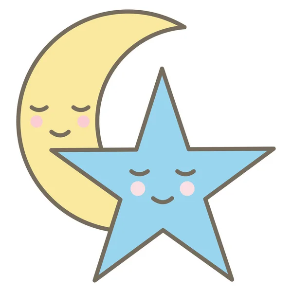 Lua e estrela noite kawaii personagens cômicos —  Vetores de Stock