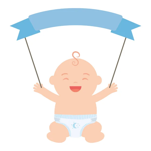 Cute Little Baby Boy z ramką wstążki — Wektor stockowy