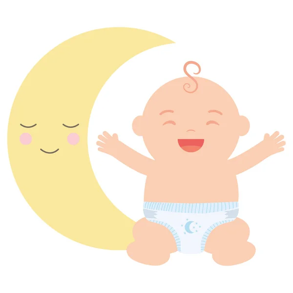 Carino bambino con la luna — Vettoriale Stock