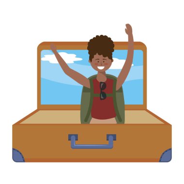 Çanta tasarımı ile turist kız karikatür