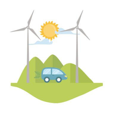 İzole Eko rüzgar fabrikası ve araba tasarımı