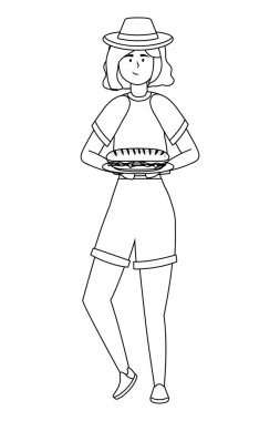 Kadın karikatür sahip piknik tasarım