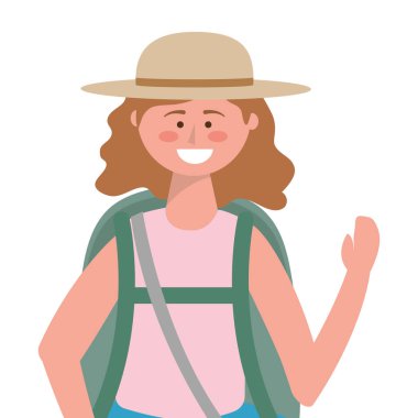 Çanta tasarımı ile turist kız karikatür